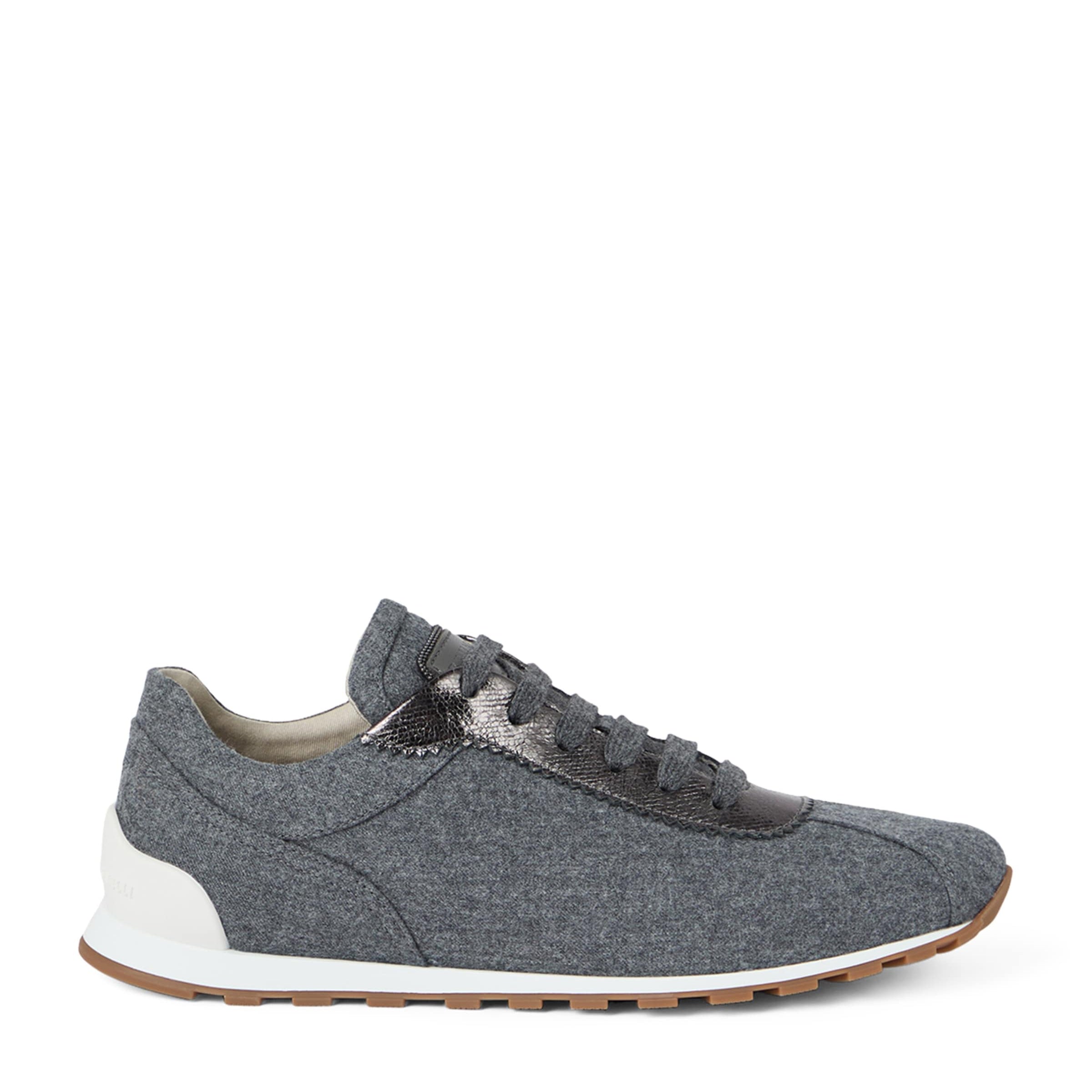 Grey Wool Leather-Trim Sneakers