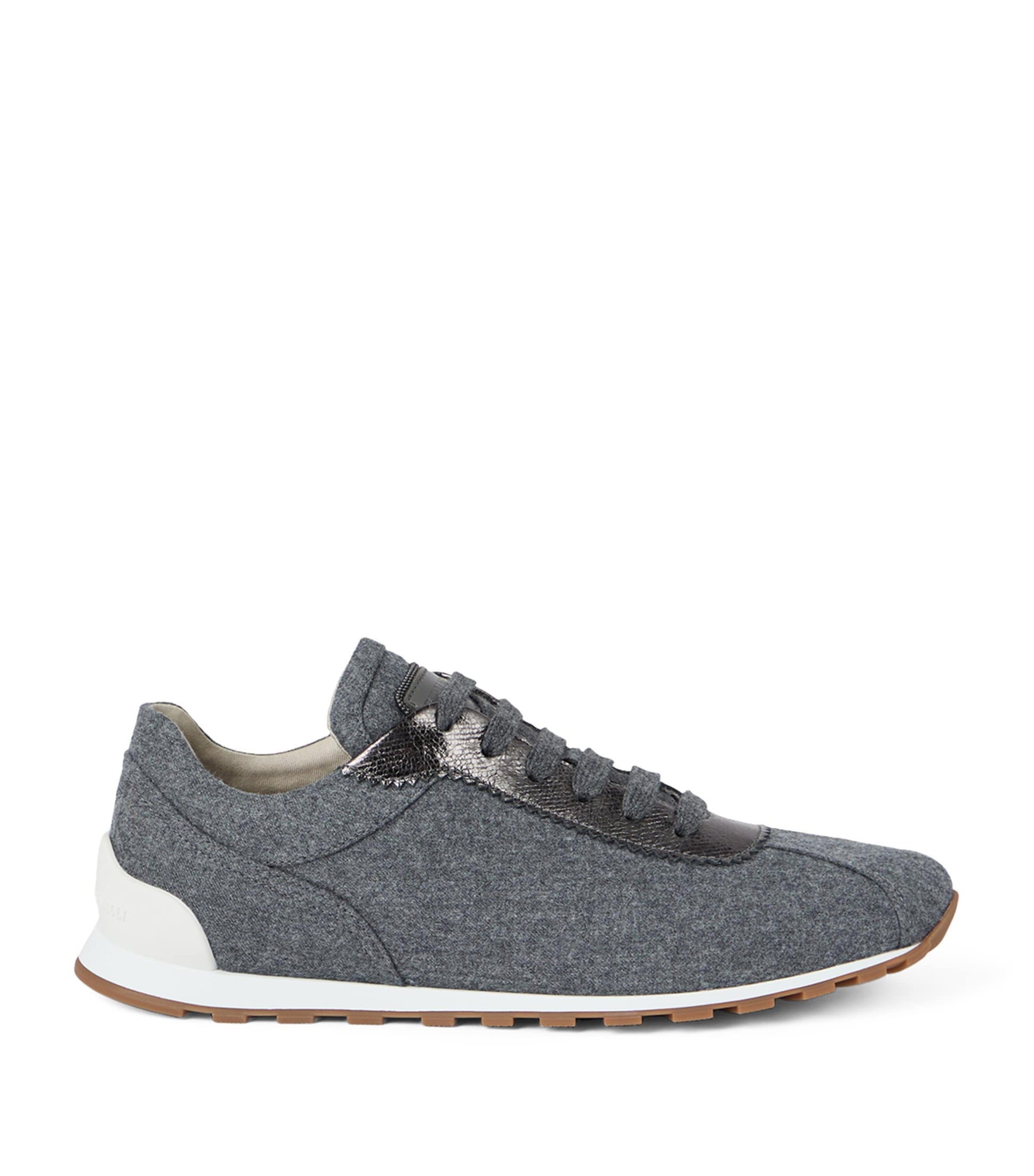 Grey Wool Leather-Trim Sneakers