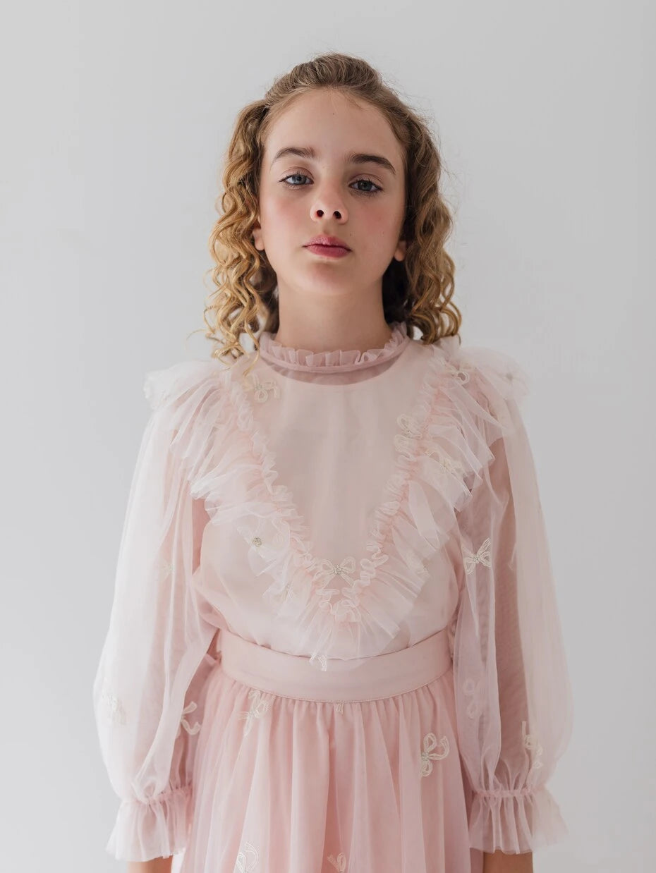 Petite Amalie - Embroidered tulle blouse