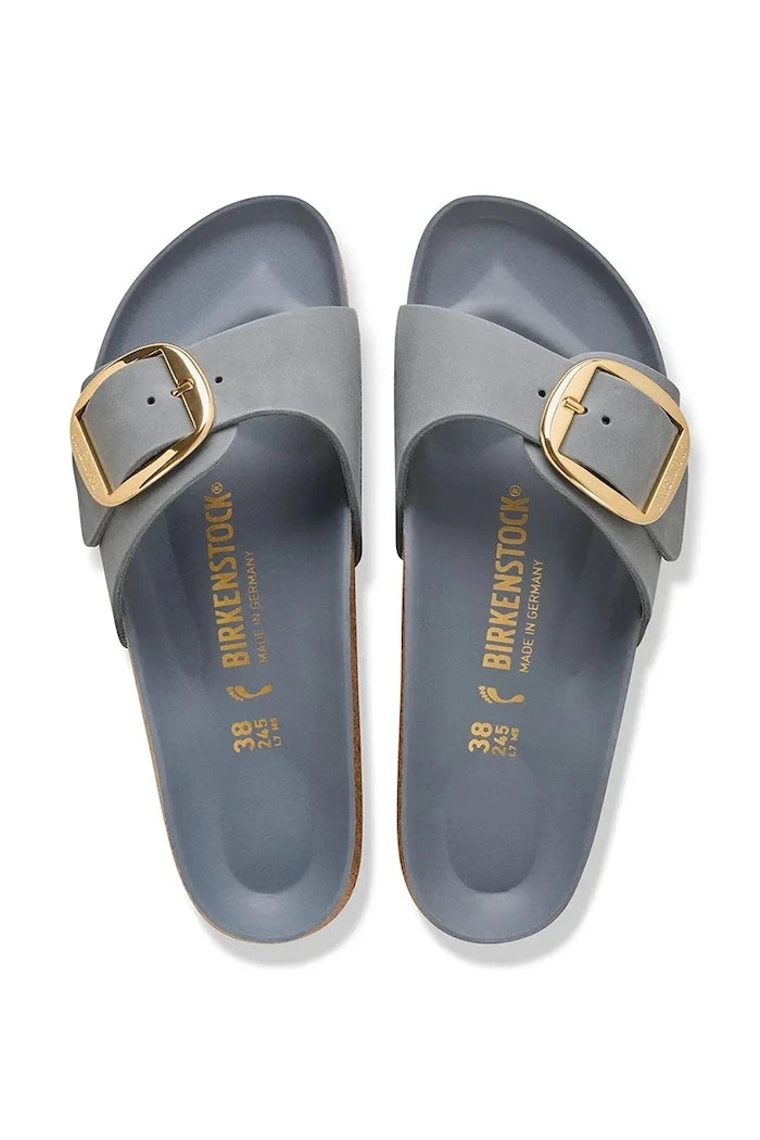 Birkenstock düz tabanlı kadın nubuk Madrid Big Buckle terlik
