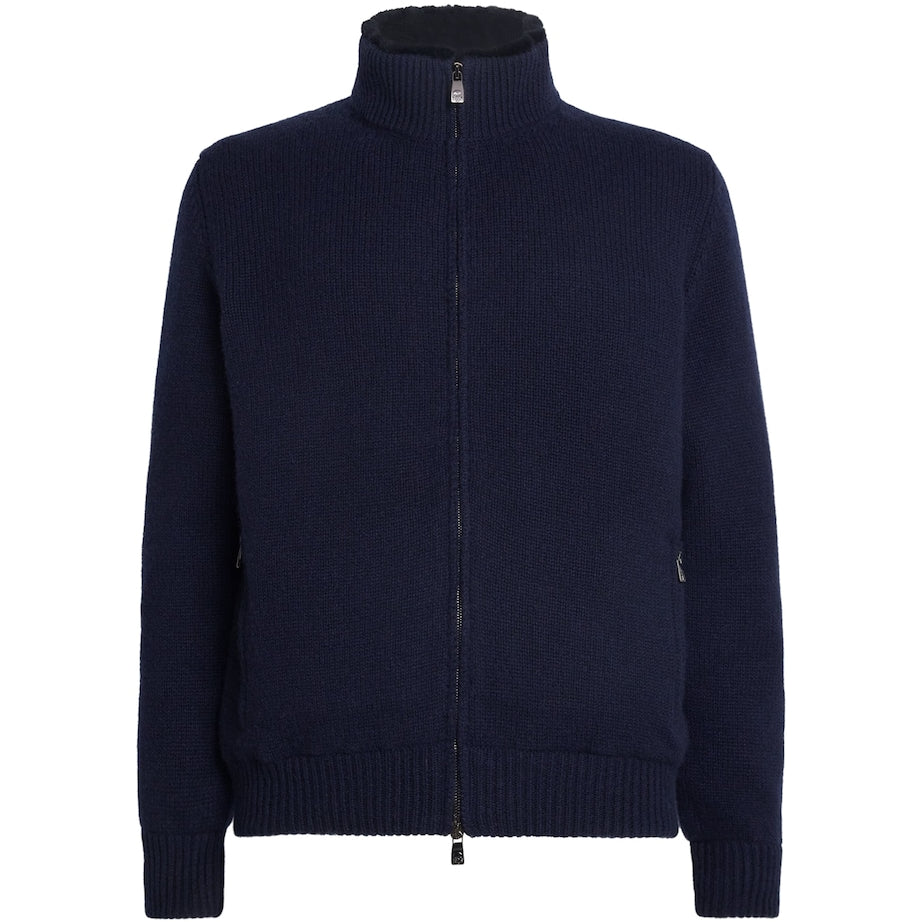 Cashmere Fur-Lined Zip-Up Cardigan