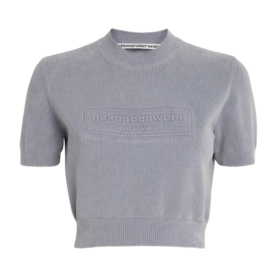 Grey Cotton-Blend Chenille Logo T-Shirt