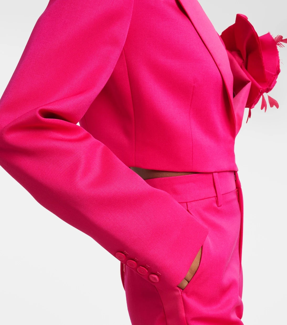 Area - Floral-appliqué cropped wool blazer