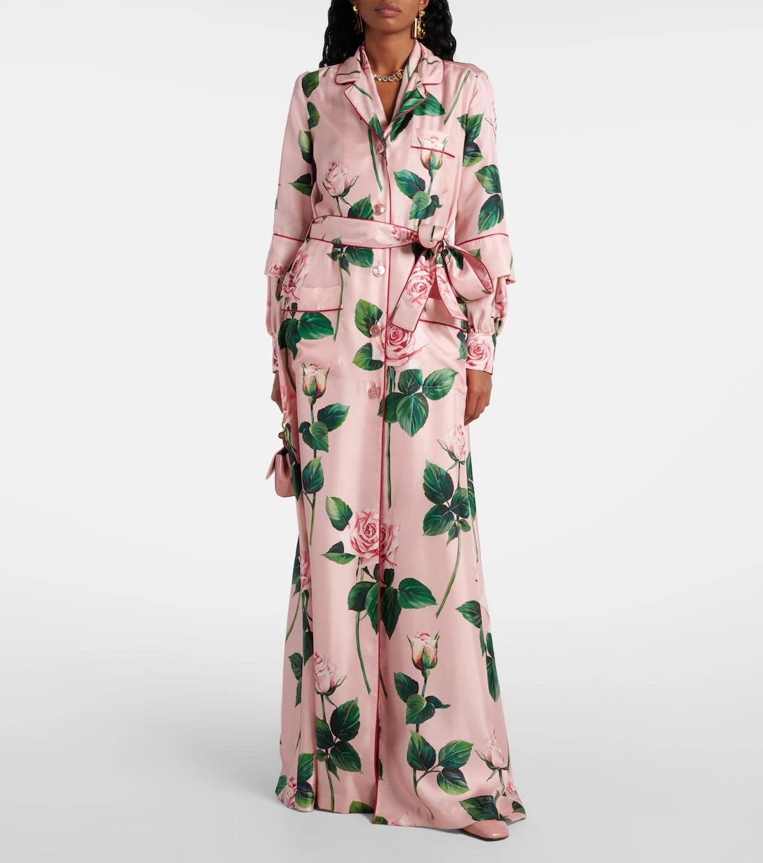Dolce&Gabbana - Floral belted silk satin maxi dress