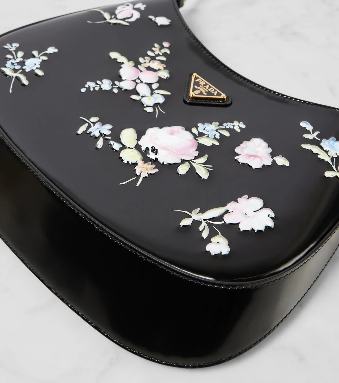Prada - Prada Cleo floral leather shoulder bag