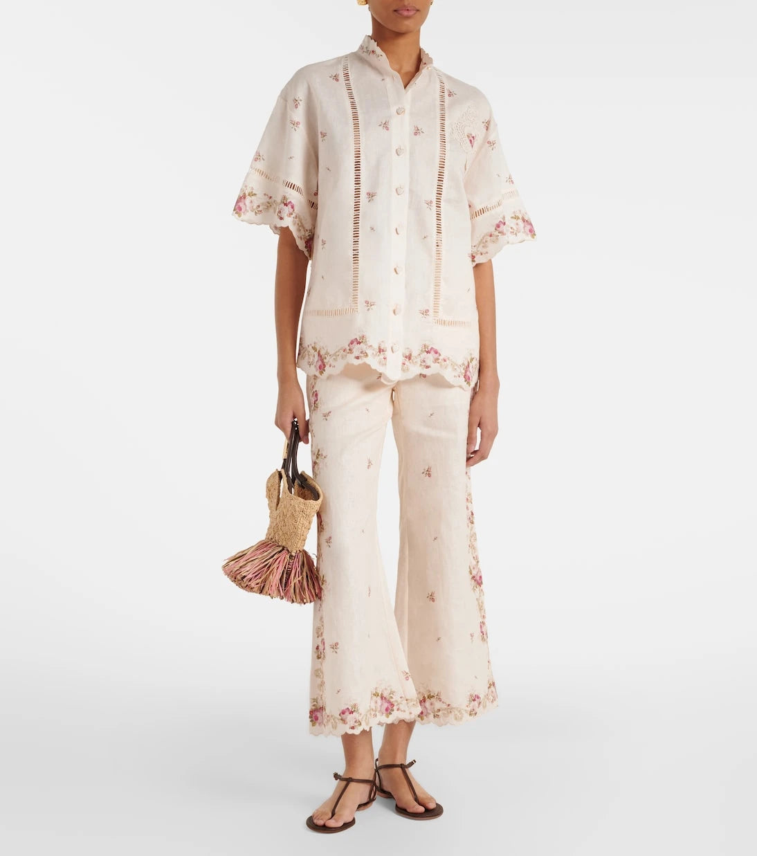 Zimmermann - بنطال Patience floral linen flares