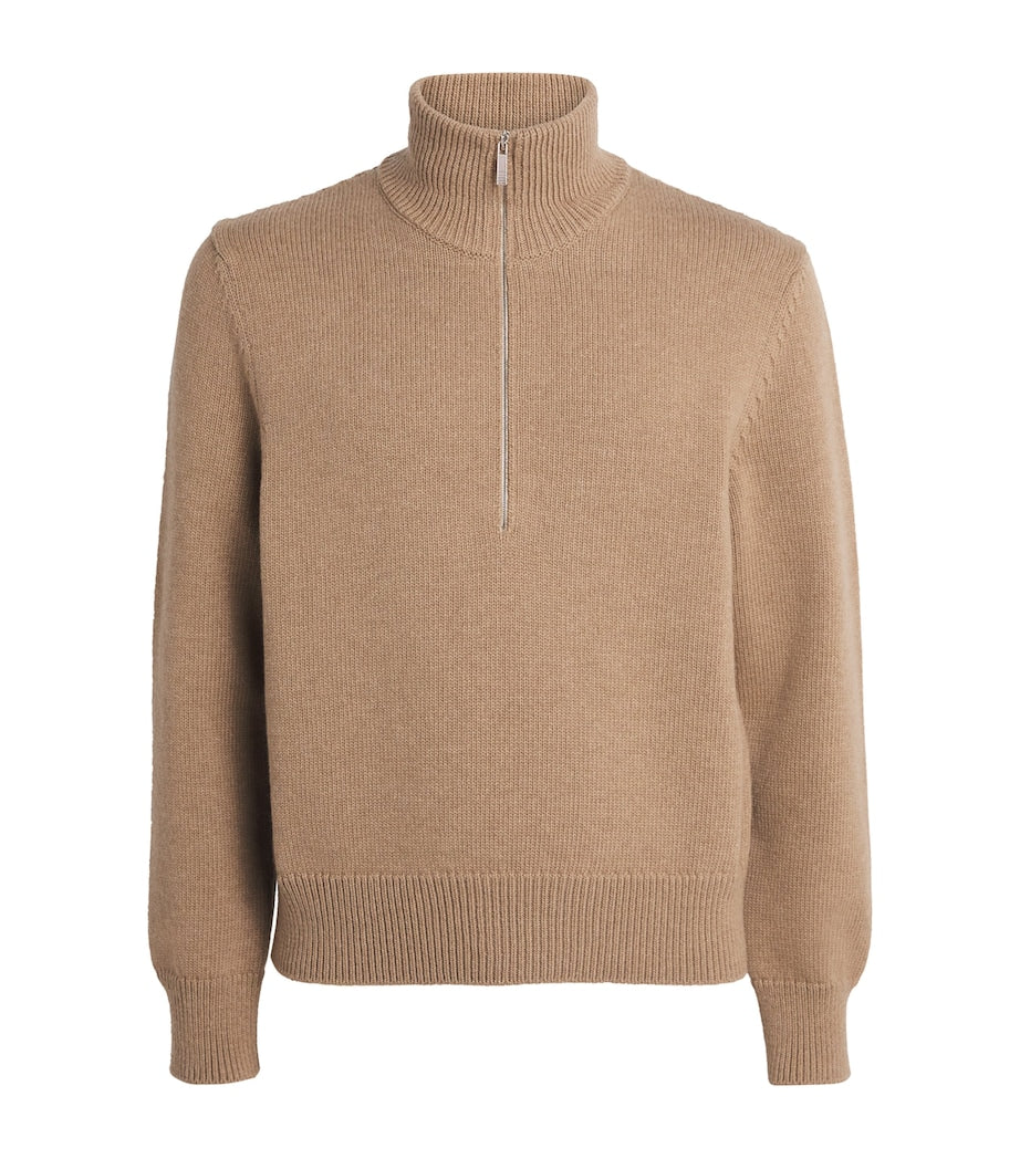 Brown Merino Wool Geese Half-Zip Jumper