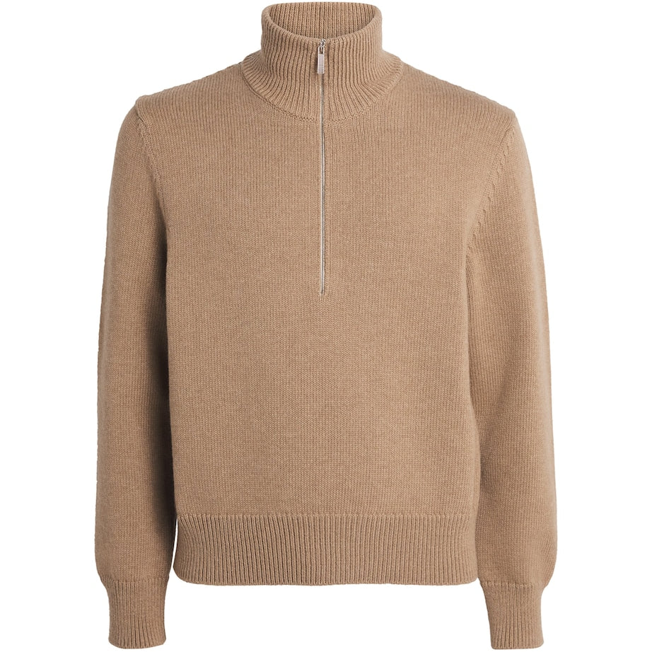 Brown Merino Wool Geese Half-Zip Jumper