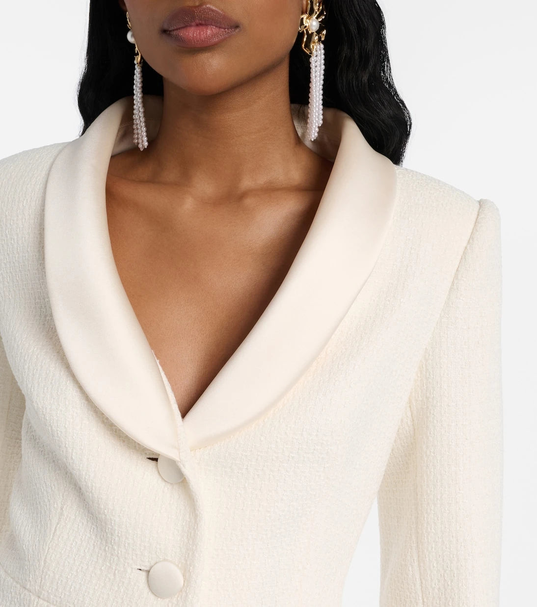 Self-Portrait - Bouclé and chiffon midi dress