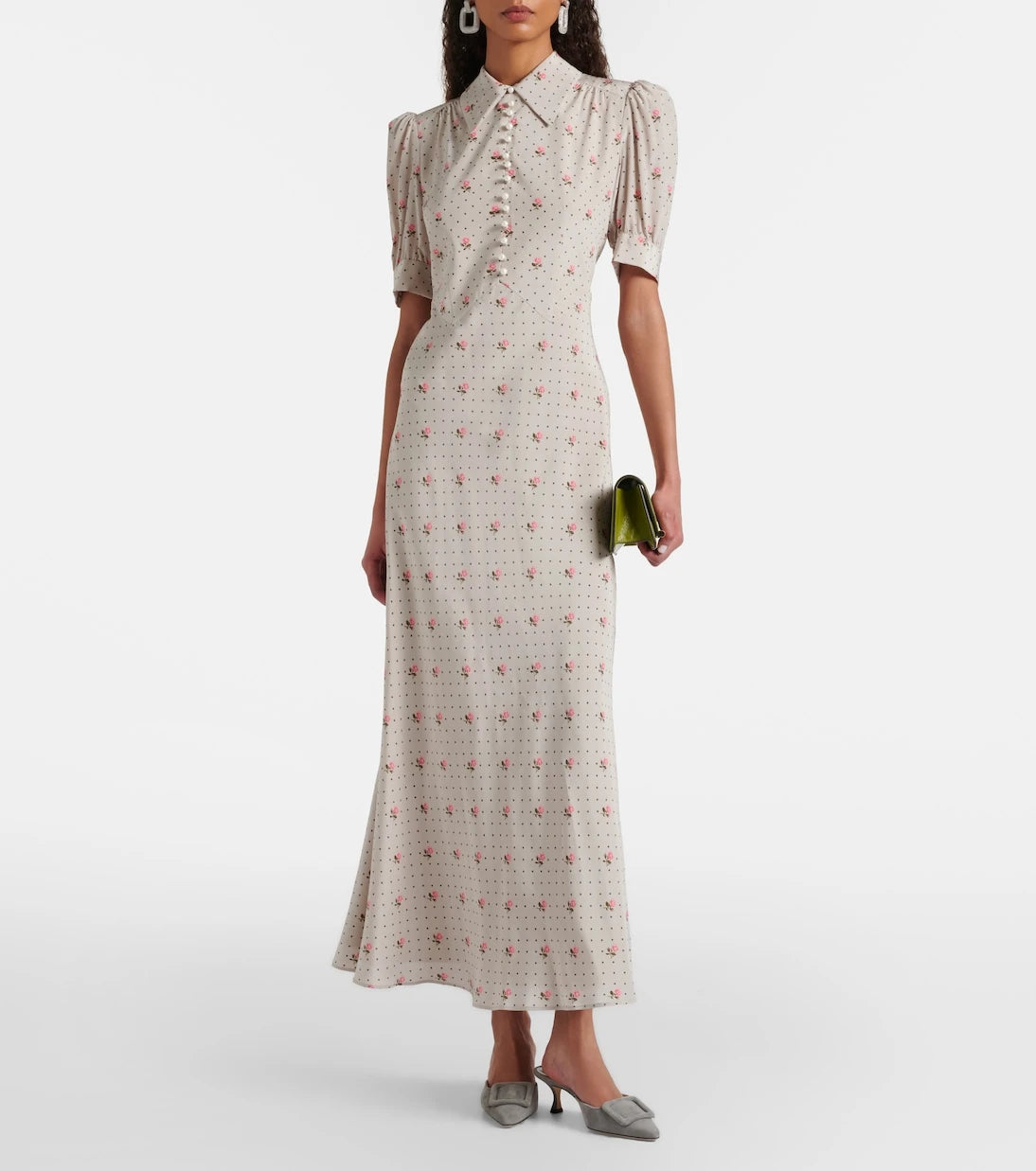 Alessandra Rich - Floral polka-dot silk maxi dress