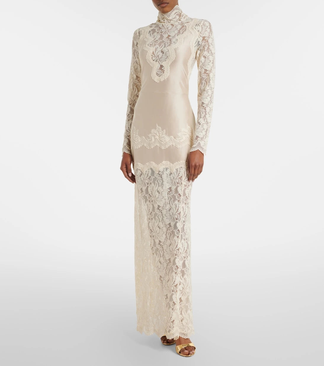 Rabanne - Lace and satin maxi dress