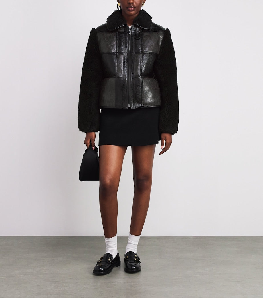 Claudie Pierlot Black Faux Fur-Trim Bomber Jacket