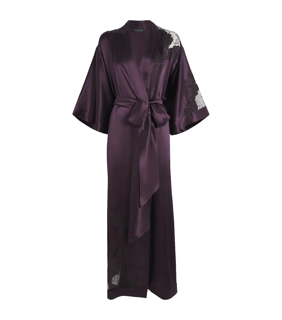 Carine Gilson Purple Silk Lace-Detail Long Robe