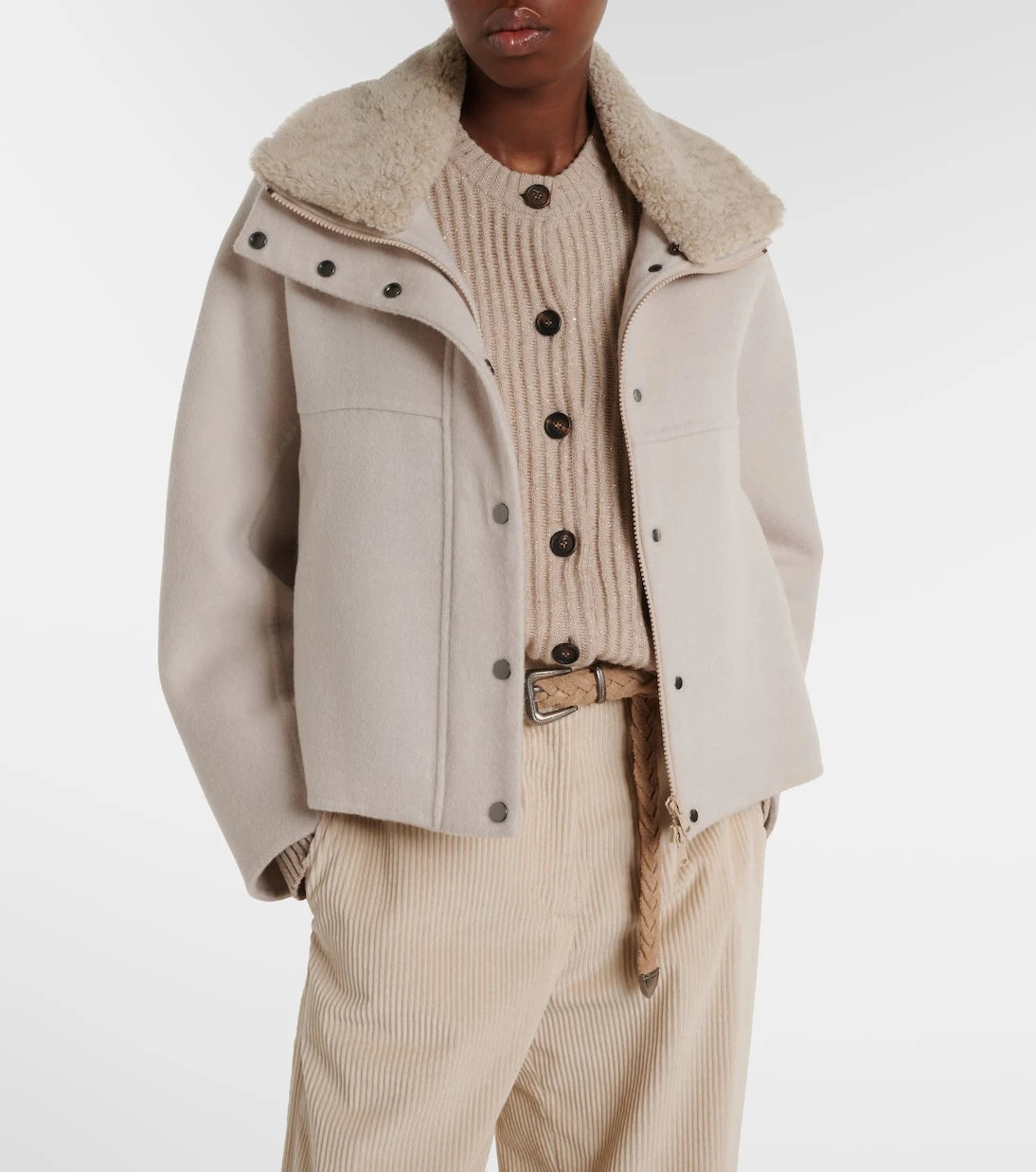 Brunello Cucinelli - Shearling-trimmed wool and cashmere jacket