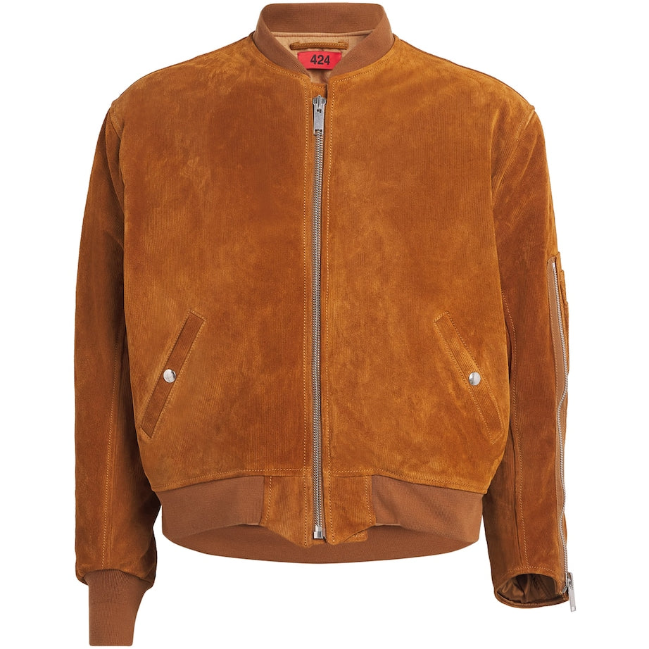 424 Beige Suede Military Bomber Jacket