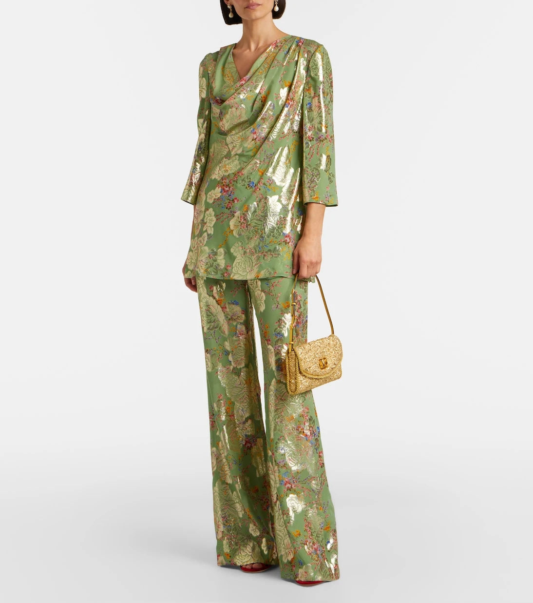 Valentino - Draped fil coupé silk-blend lamé blouse