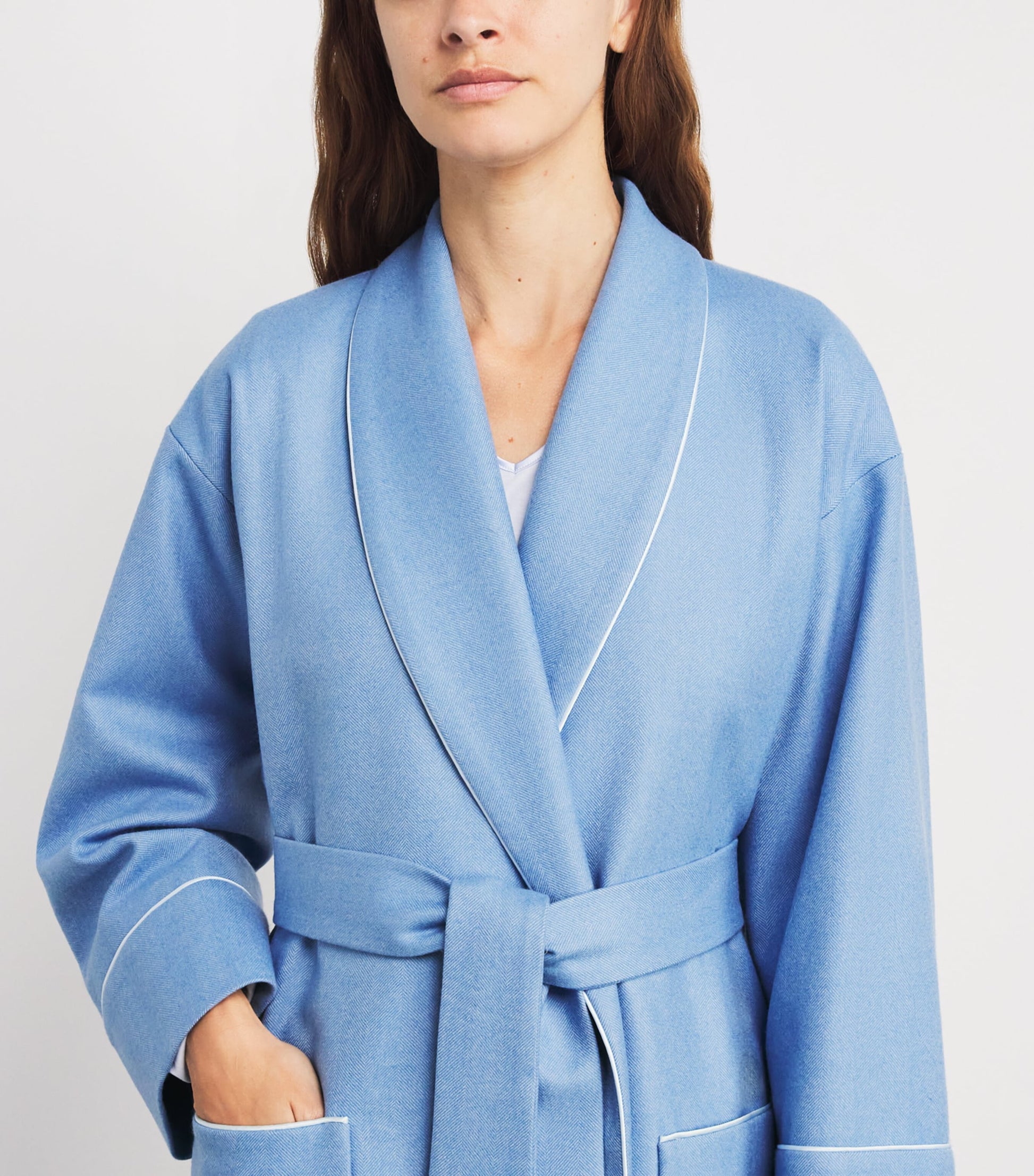 Blue Merino Wool Herringbone Dressing Gown