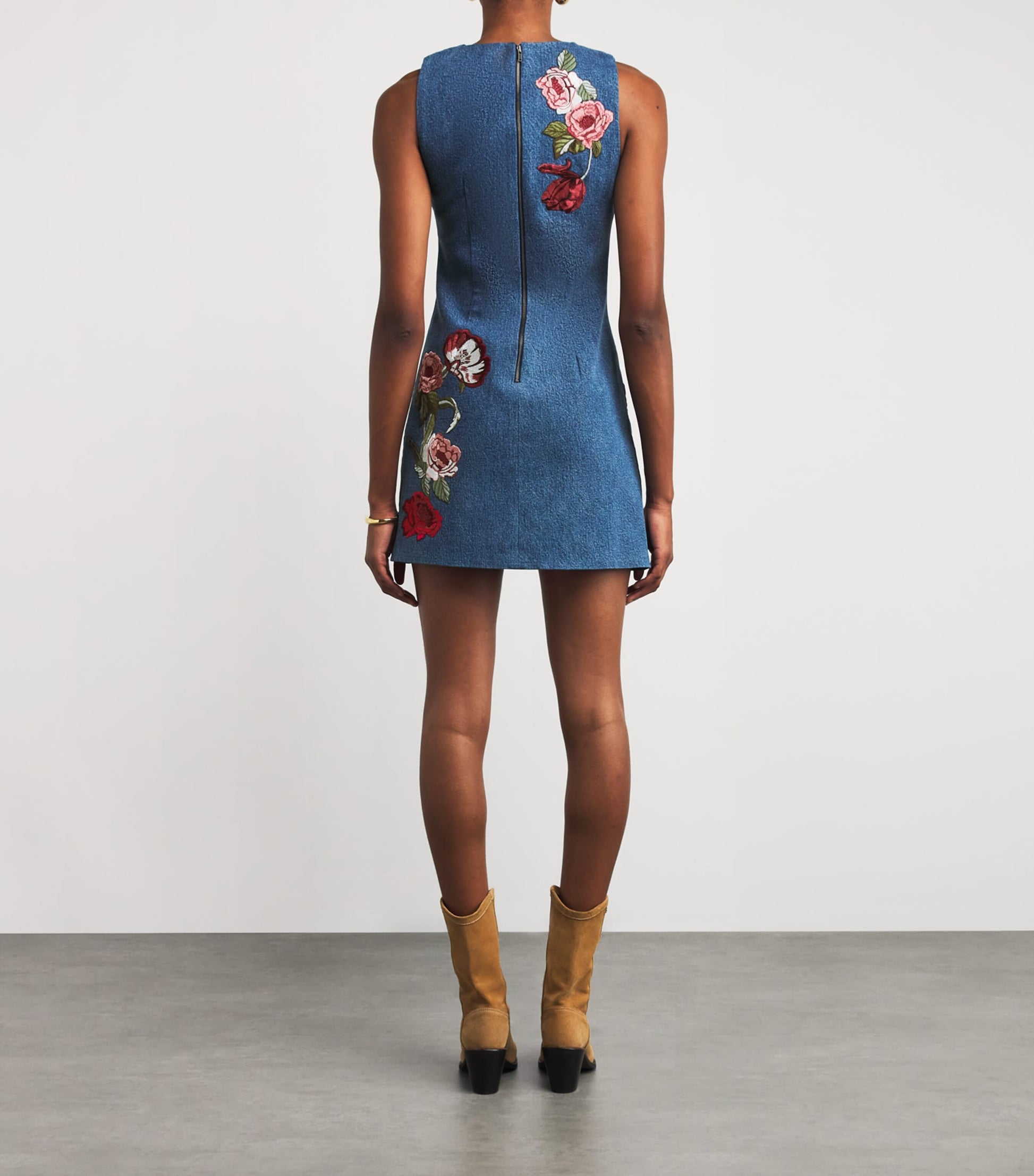 Alice+Olivia Blue Denim Embroidered Mini Dress