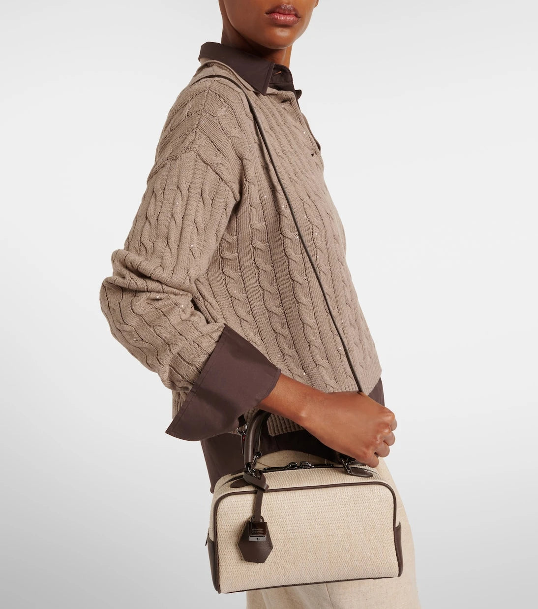 Brunello Cucinelli - Leather-trimmed top-handle bag