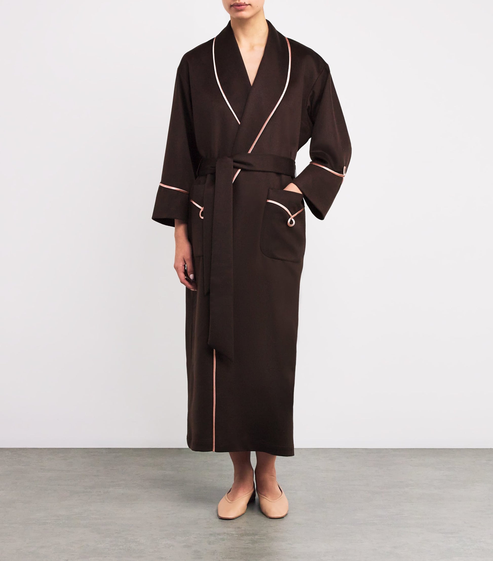 Daniel Hanson Brown Cashmere Silk-Lined Robe
