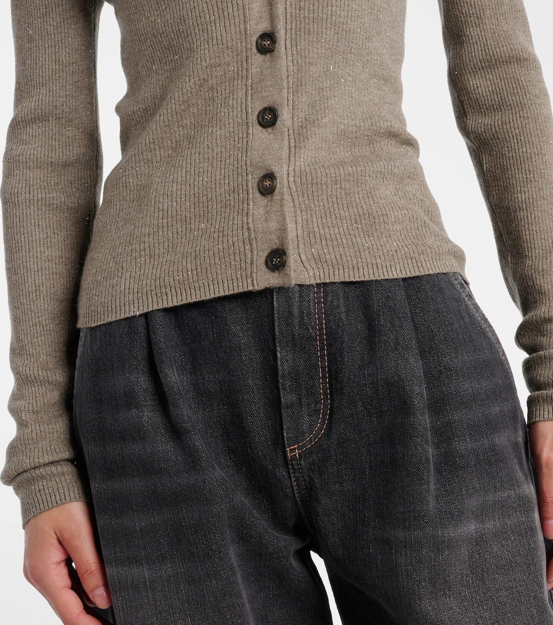 Brunello Cucinelli - Ribbed-knit lamé cardigan