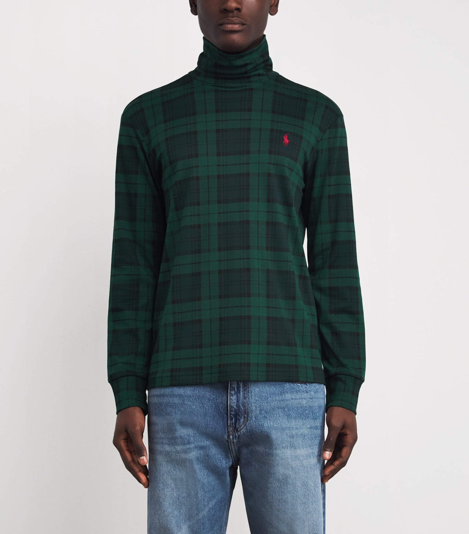 Cotton Plaid Rollneck Top