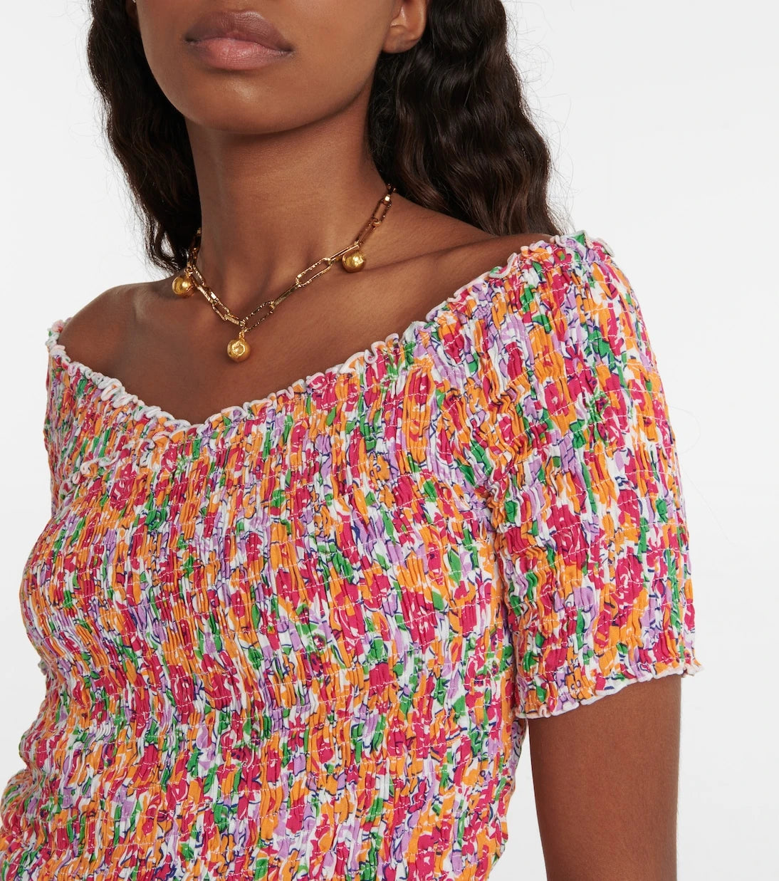 Poupette St Barth - Floral off-shoulder crop top