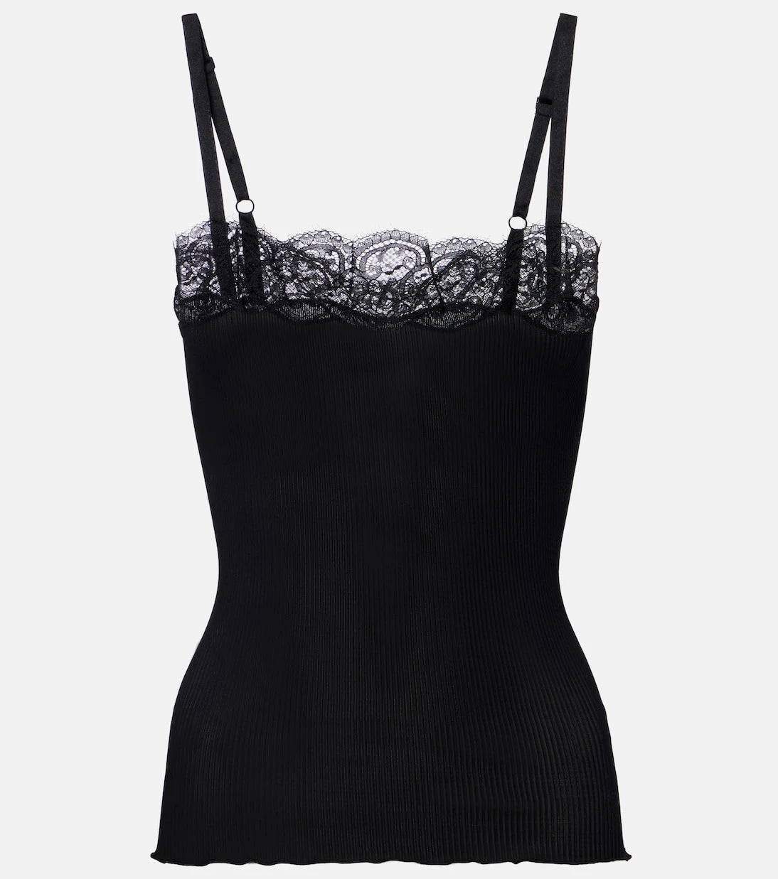 Saint Laurent - Lace-trimmed silk jersey tank top