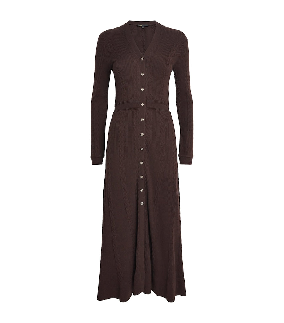 Maje Cable Knit Maxi Dress Brown