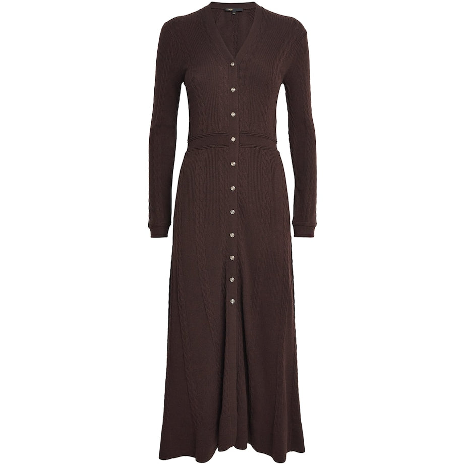 Maje Cable Knit Maxi Dress Brown