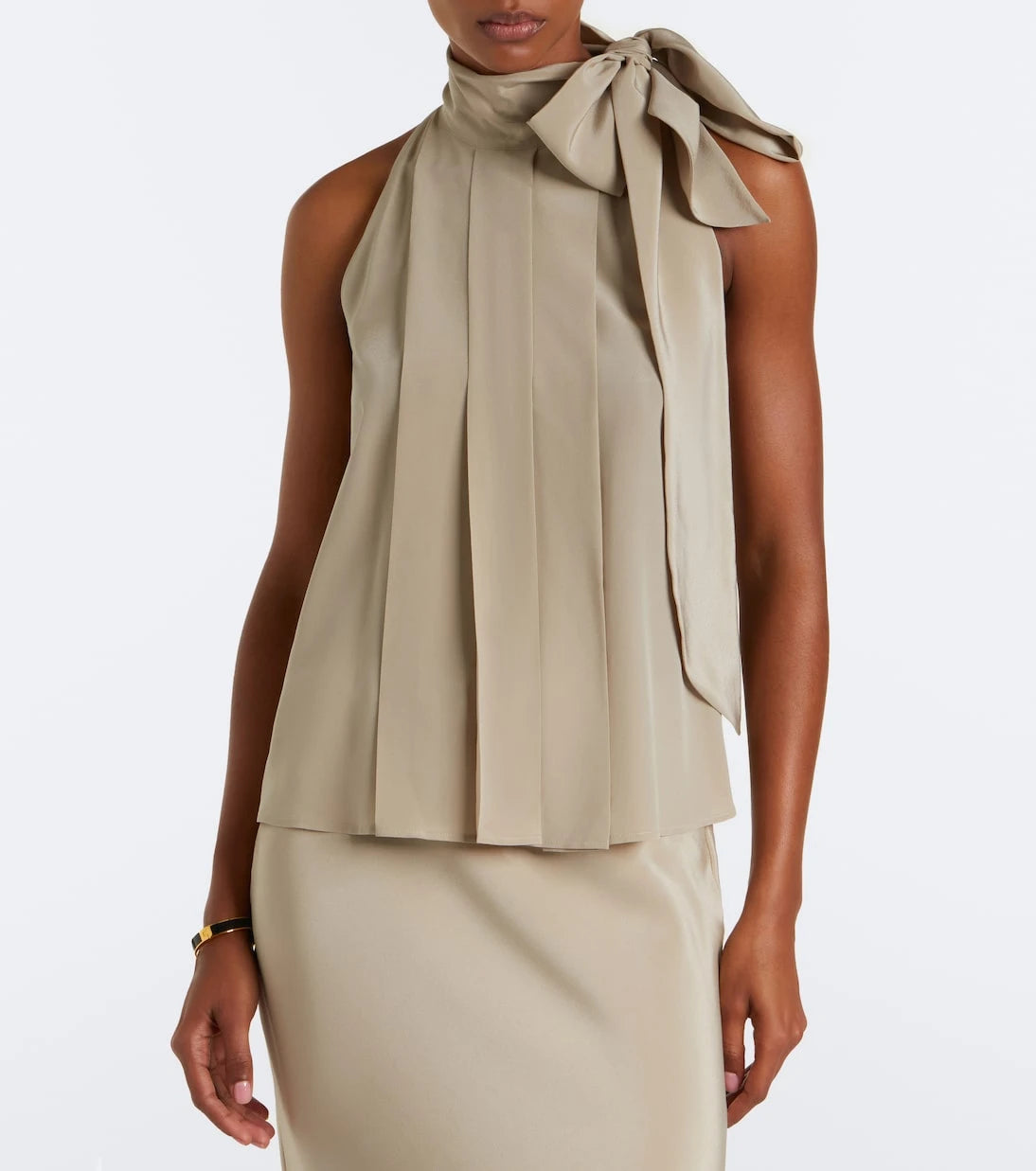 Max Mara - Pleated tie-neck silk crêpe de chine top