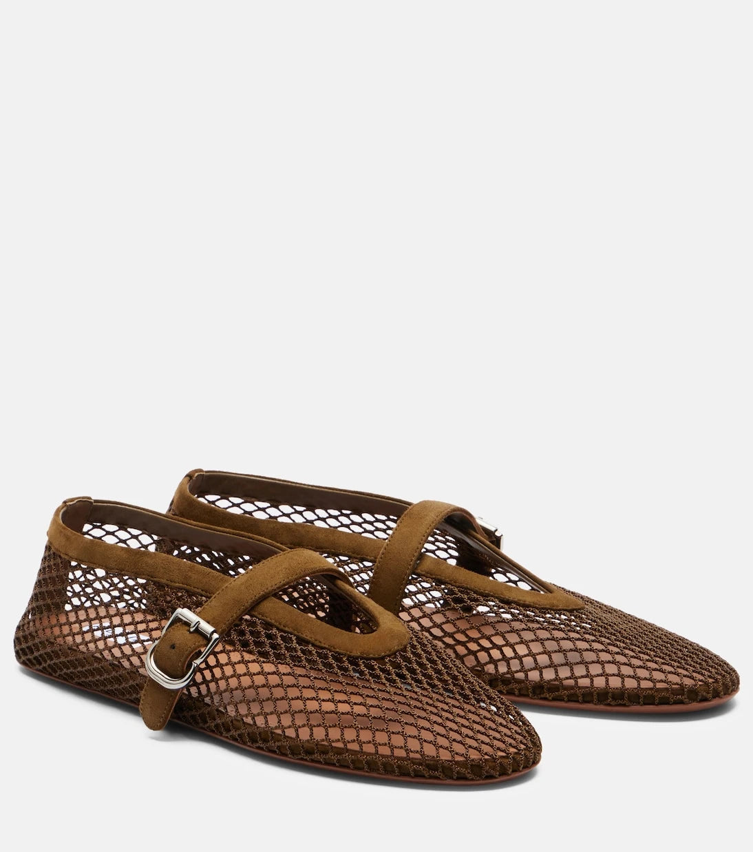 Alaïa - Suede-trimmed fishnet ballet flats