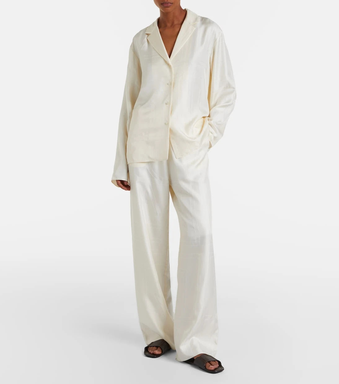 Toteme - Embroidered silk satin pajama pants