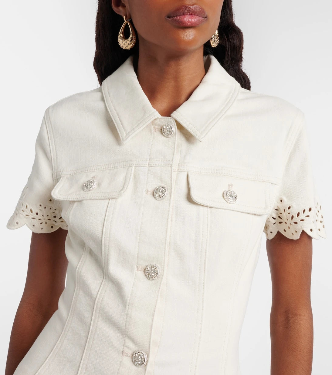 Self-Portrait - Broderie anglaise denim minidress