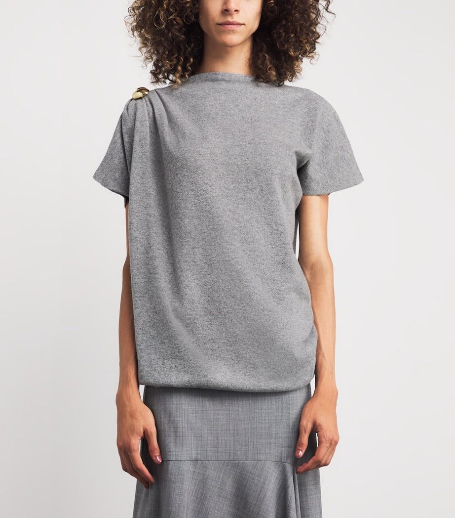 Fabiana Filippi Wool-Silk-Cashmere Brooch-Detail T-Shirt