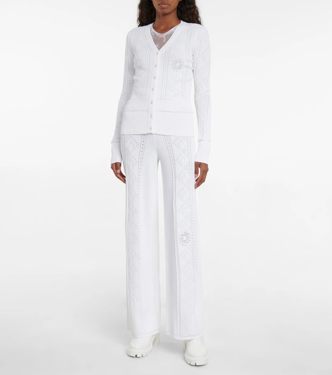 Marine Serre - Pointelle high-rise wide-leg pants