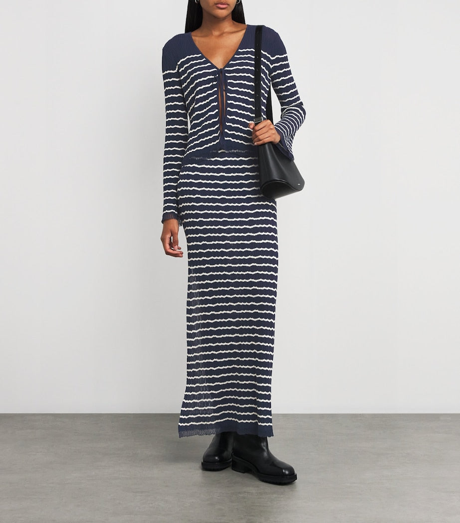 Rag & Bone Blue Cotton-Blend Striped Chiara Cardigan