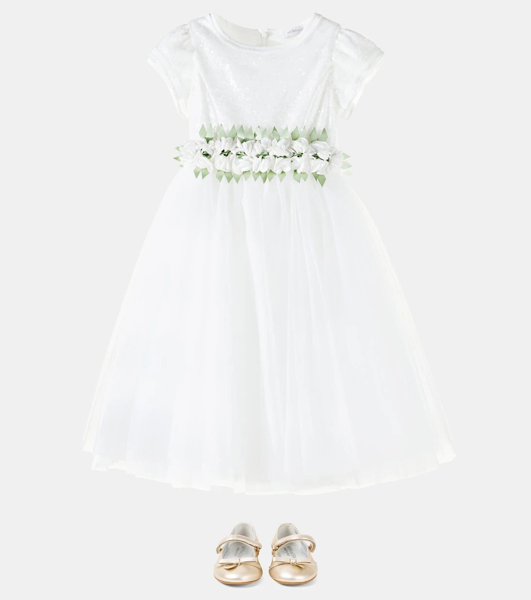 Monnalisa - Sequined floral-appliqué tulle dress