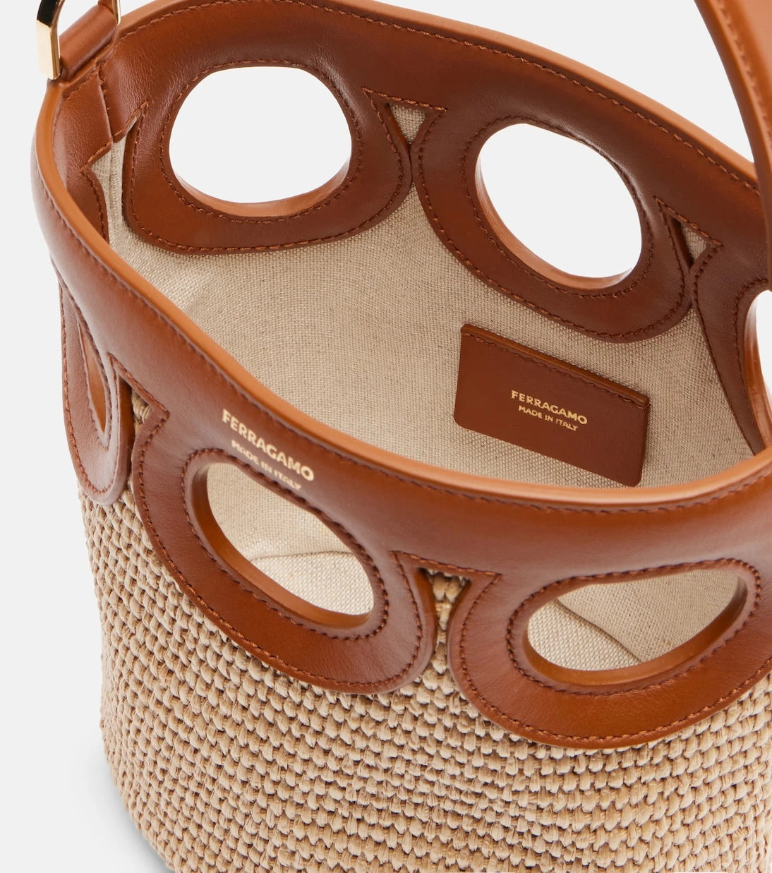 Ferragamo - Gancini Small raffia bucket bag