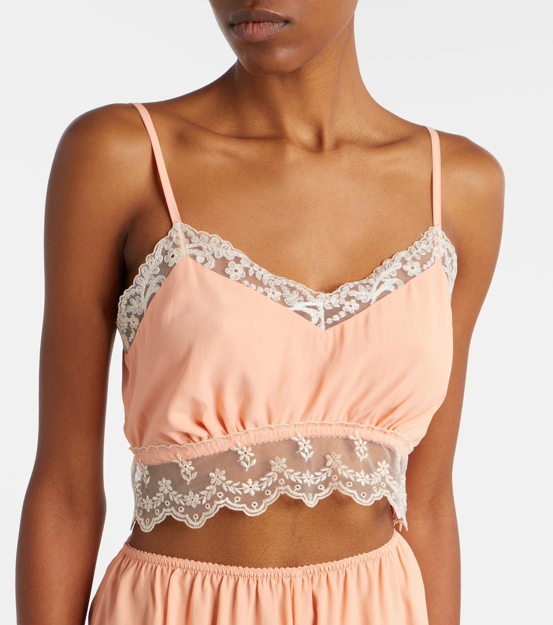 Simone Rocha - Lace-trimmed crêpe de chine bra top
