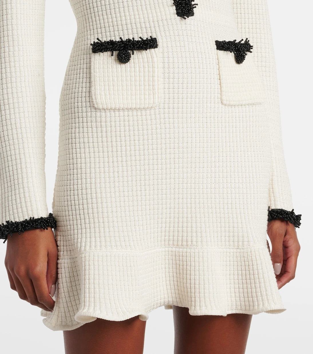 Self-Portrait - Beaded waffle-knit minidress
