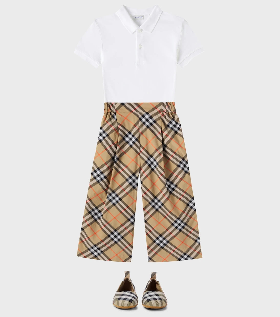 Burberry Kids - بنطلون بربري كاروهات قطني بأرجل واسعة