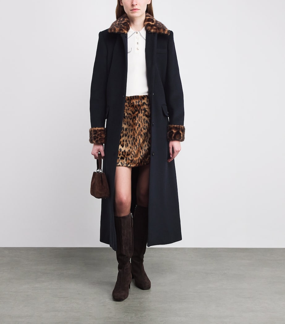 Claudie Pierlot Multi Wool-Blend Leopard-Collar Coat