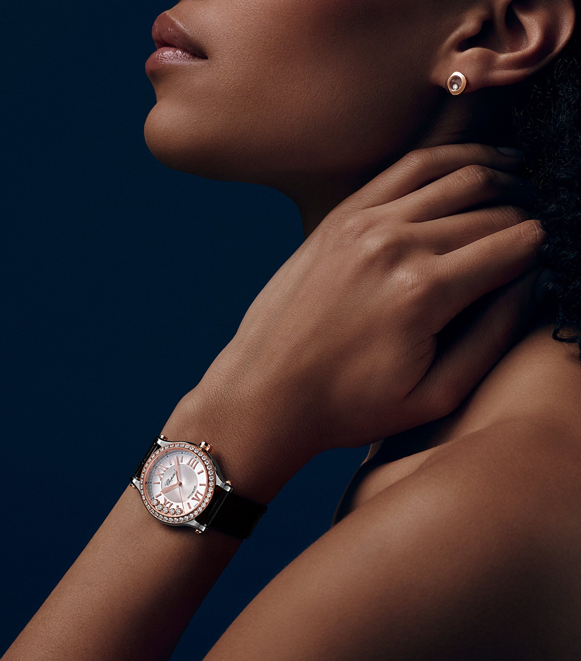 Rose Gold, Stainless Steel and Diamond Happy Sport Automatic Watch 33mm