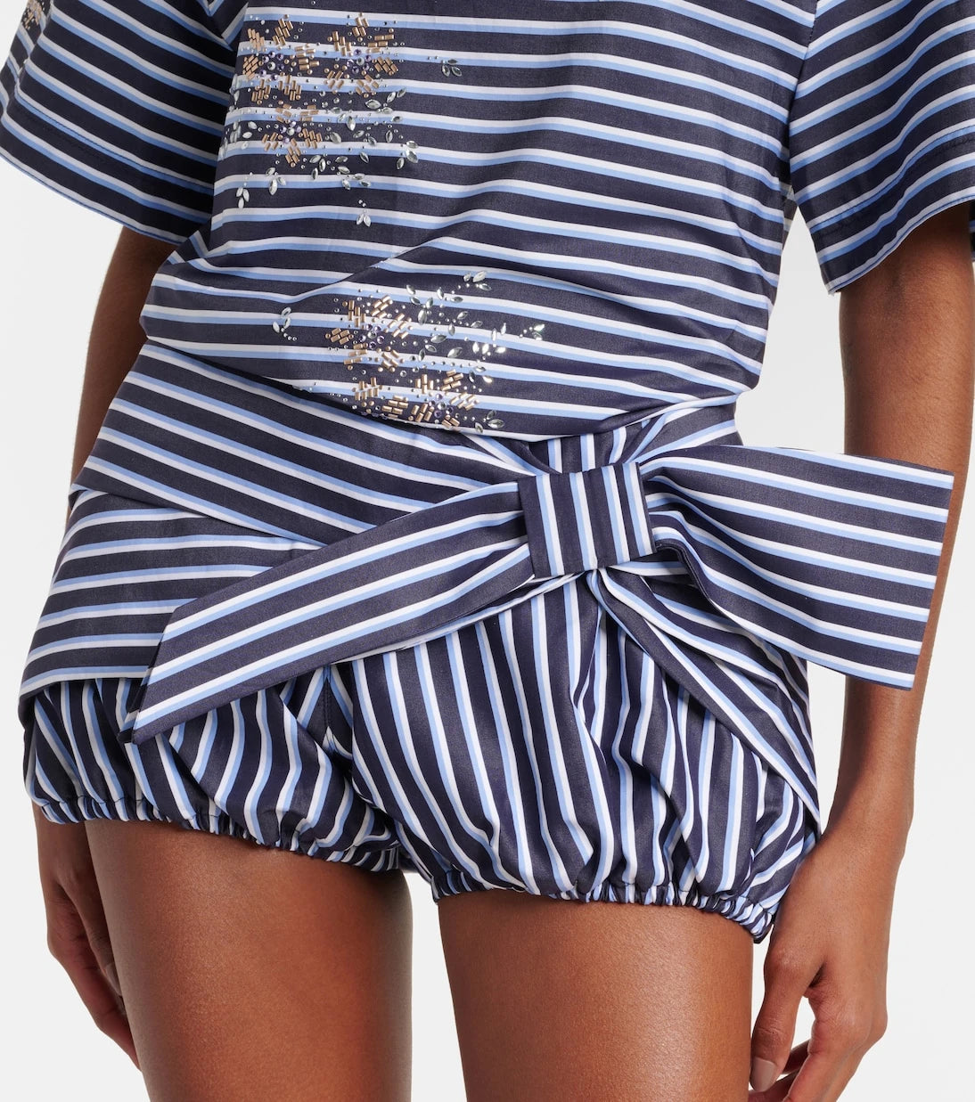Rabanne - Bow-detail striped cotton shorts