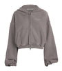 Alexander Wang Grey Stretch-Cotton Oversized Cropped Hoodie