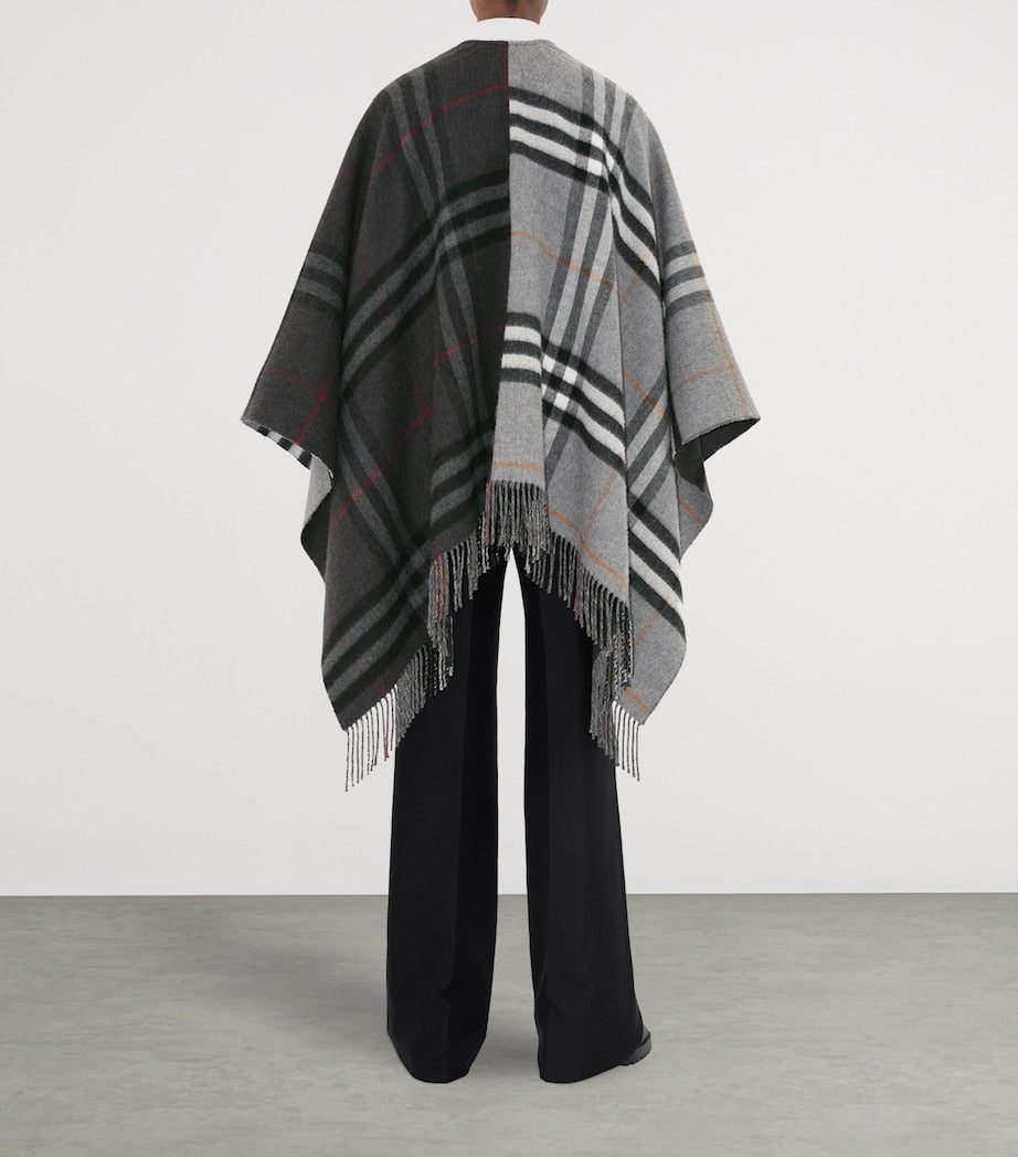 Burberry Grey Wool-Cashmere Contrast-Check Cape