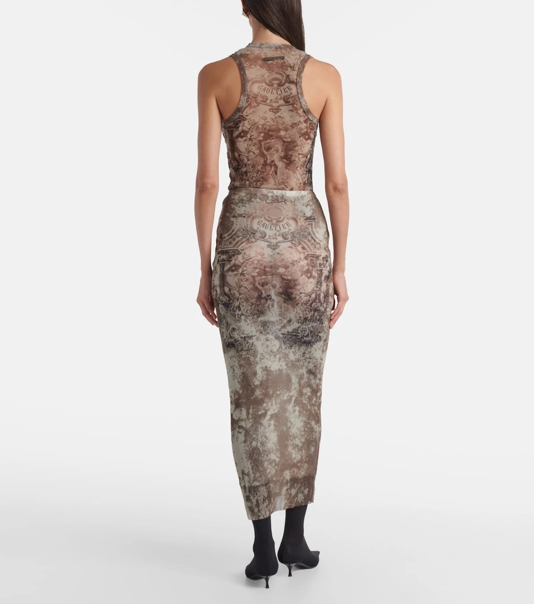Jean Paul Gaultier - Médallion printed mesh midi skirt