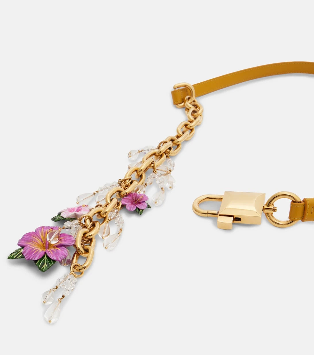 Dolce&Gabbana - Embellished floral leather and chain belt