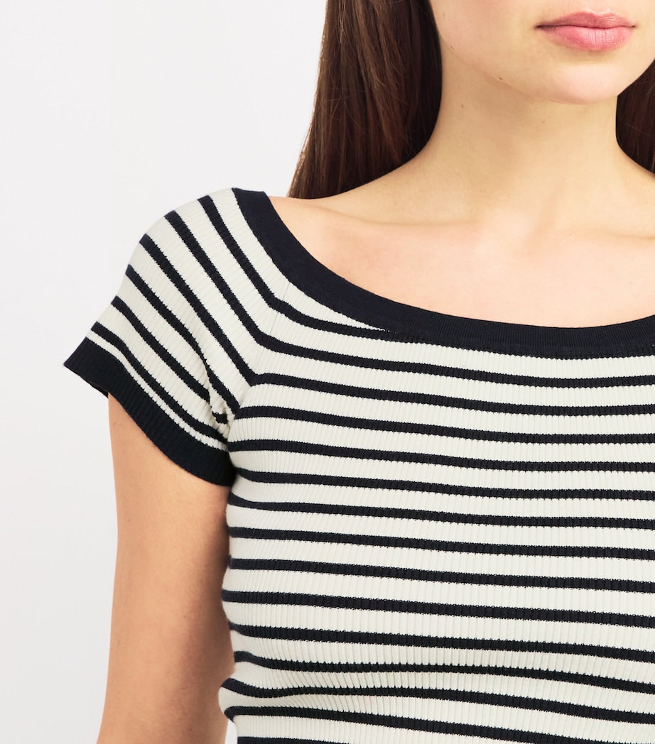 Maje Blue Striped Off-The-Shoulder Top